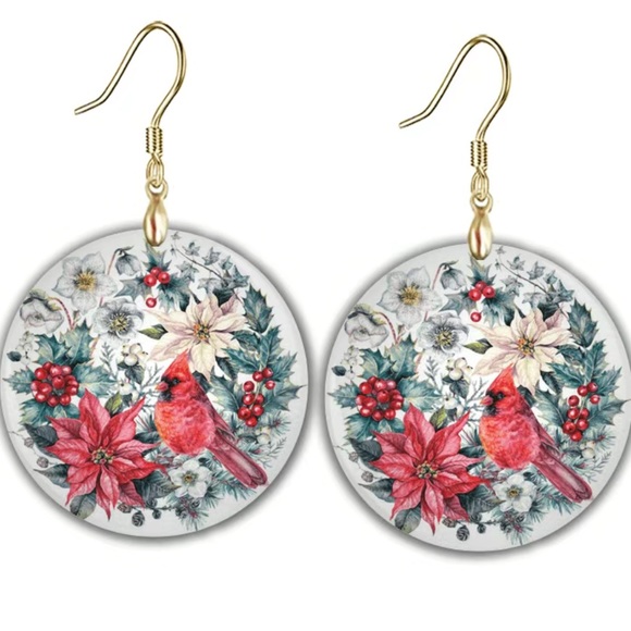 Cardinal Christmas Acrylic Earrings - Picture 2 of 6